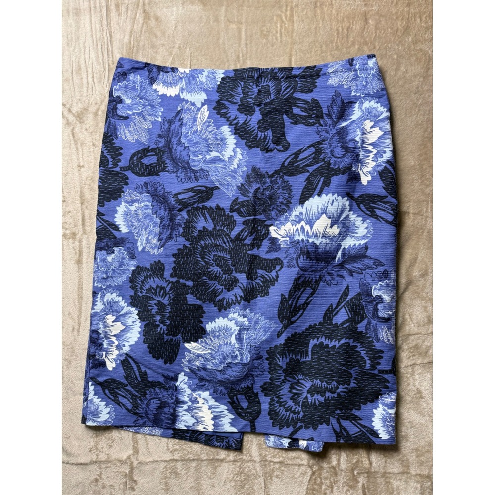 Ann Taylor Factory Blue Floral Jacquard Pencil Skirt Size 8 Office Siren Brunch